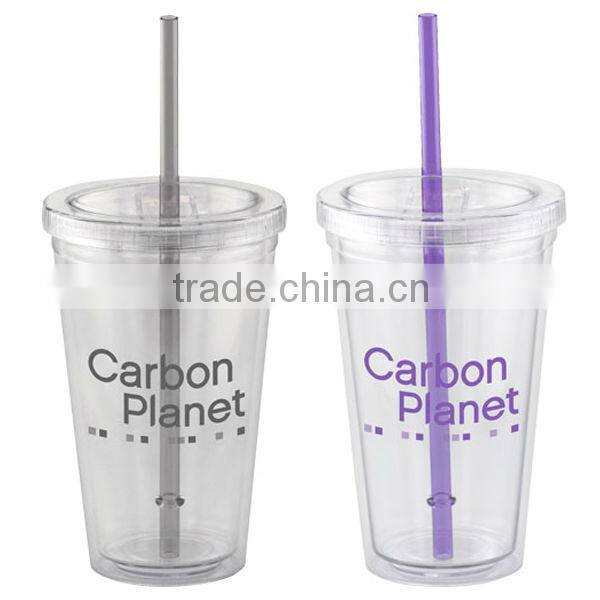 450ml/16oz BPA free plastic double wall tumbler with straw