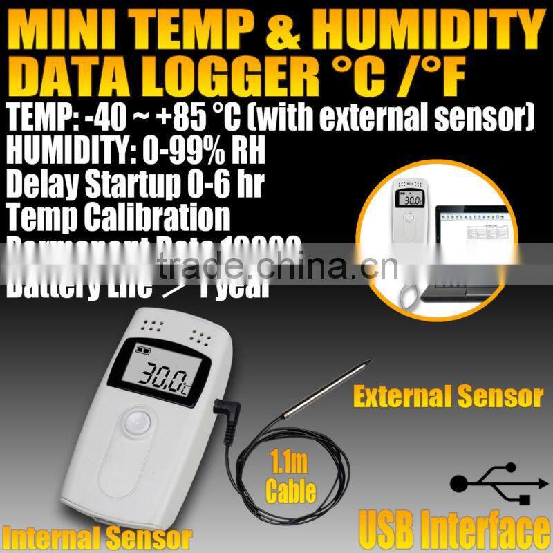 Internal External Sensor 99% RH Temperature Humidity Data logger Recorder