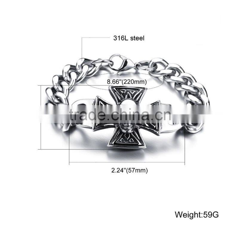 new products 2016 men's 316L stainless steel skull wrist bracelet