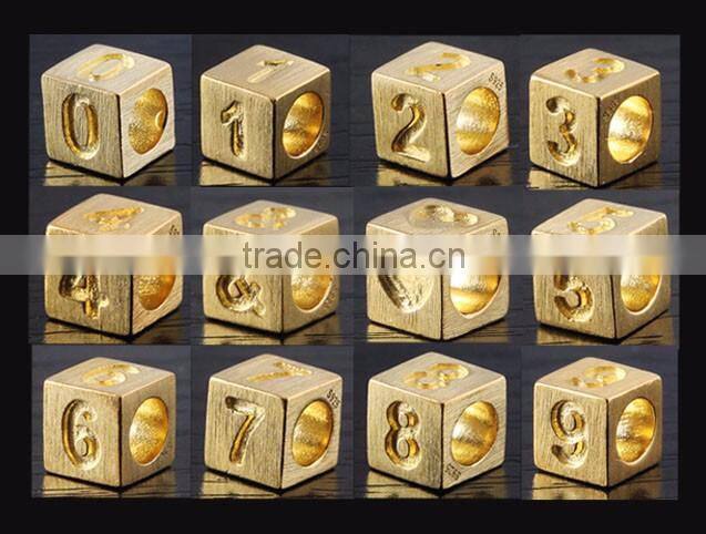 925 Sterling Silver Square Cube Letter alphabet Beads Charm With 18K gold Plating
