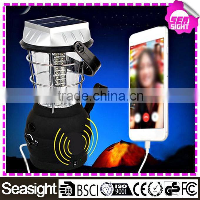 Rechargeable camping lantern with fm radio, IP65 ABS LED solar camping lantern