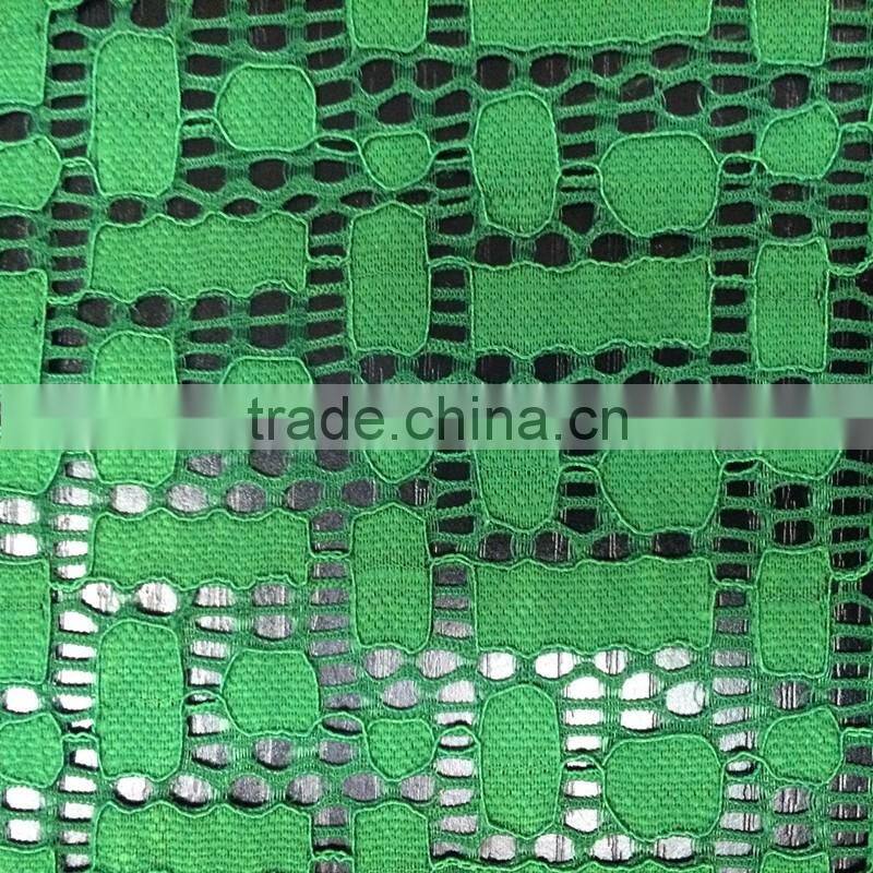 high quantity green geometric elastic plain lace fabric