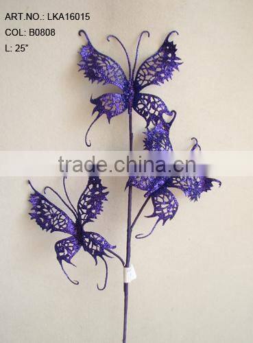 new High quality glitter butterfly branch christmas spray for christmas decorations
