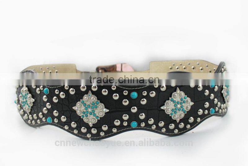 Wide Fashion woman rhinestone belt with nice looking conchos from China