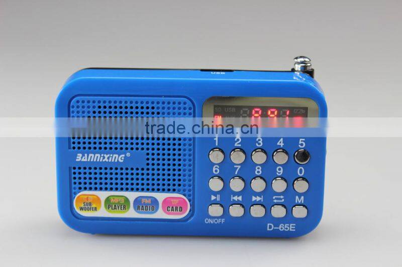 2015 best selling D-65E FM radio portable speaker with SD card slot