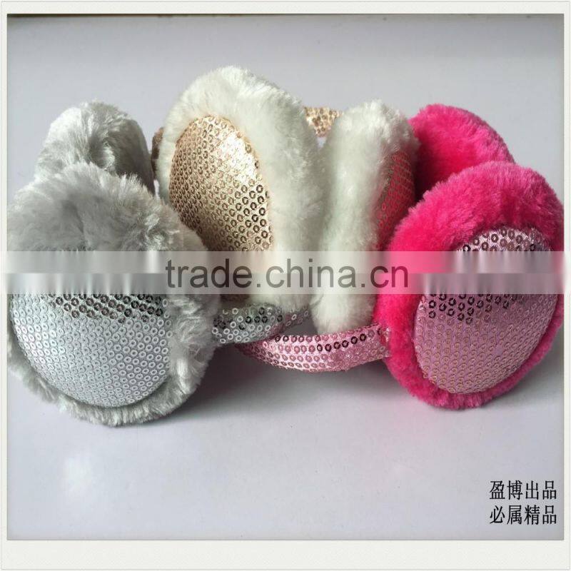 2016 ear muffs for girls Telescopic adjusting the size of girls rose red sequined bow Plush warm winter earmuffs