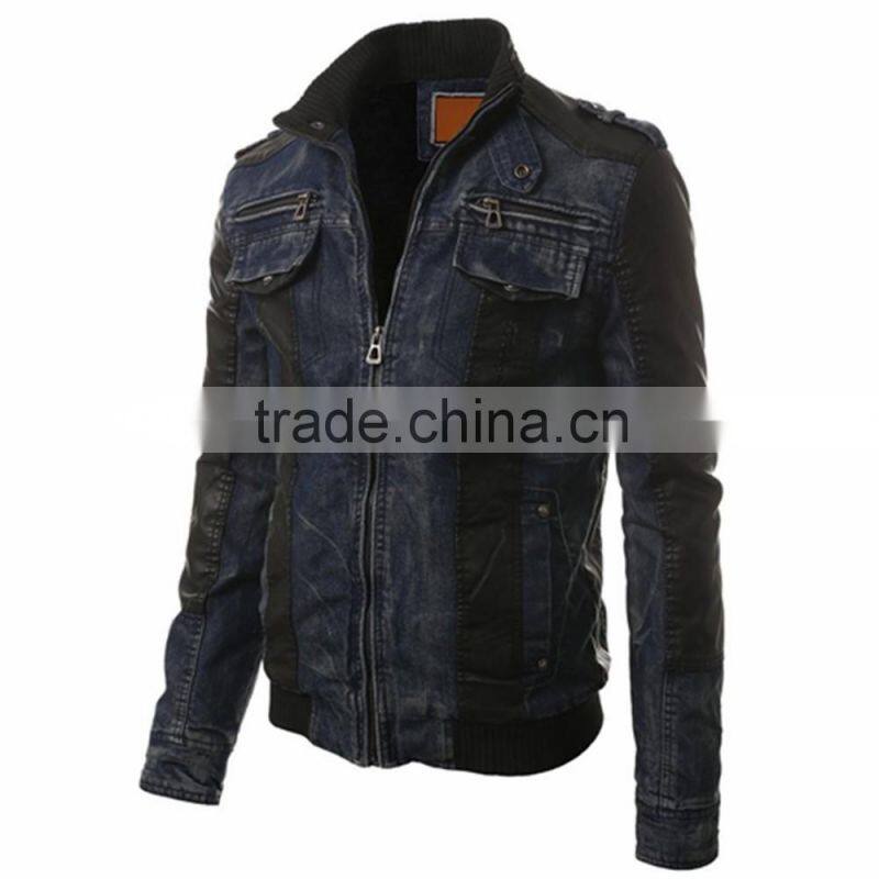 Custom Zipper Denim Jacket Leather Sleeves