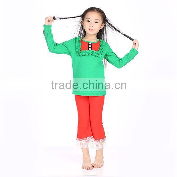 2016 kaiya skirt e-commerce firm green shirt and red pant suit for 2-6 year old child