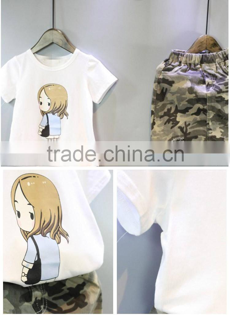 Factory Price Boutique Short Sleeve Camouflage Mini Children Girls Skirt Suit