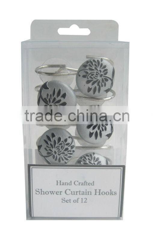 shell style polyester shower curtain with resin hooks