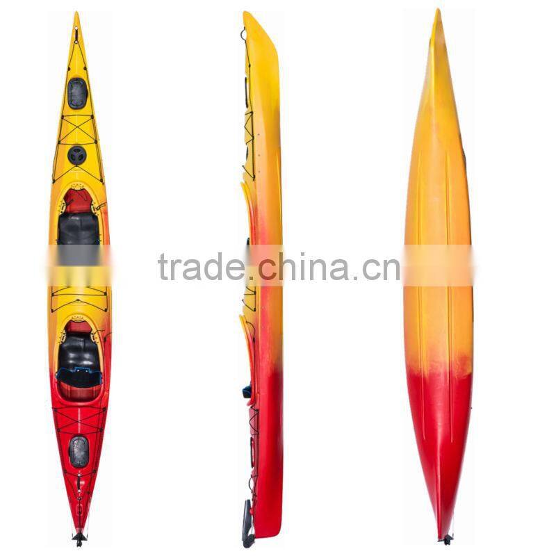 professional plastic two person sit in sea kayak double kayak