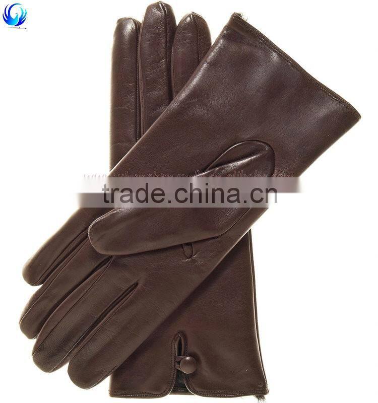 Winter rabbit fur lined women brown nappa leather touch screen gloves