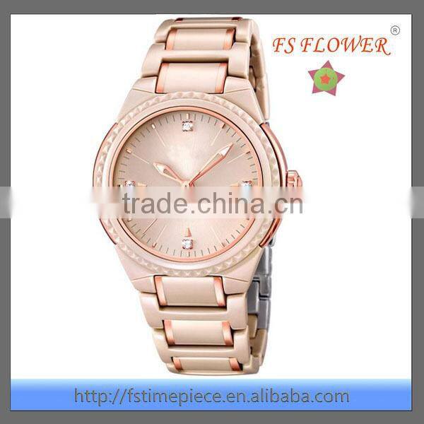 Vogue Fashion Cutting Bezel Tone Color Plated Luxury Women Watch