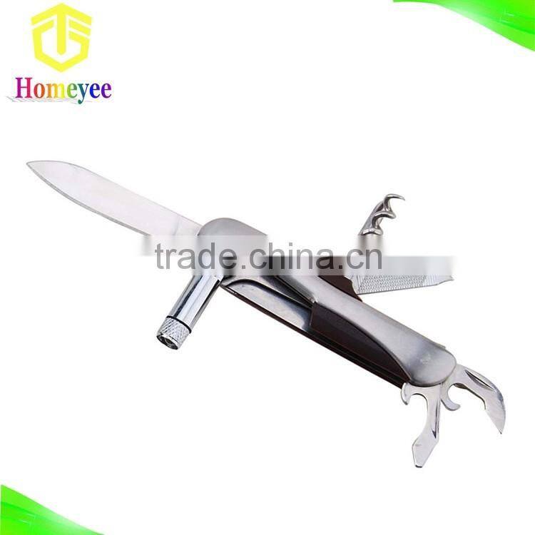 Rubber Handle Multipurpose Pocket Knife with LED flashlight