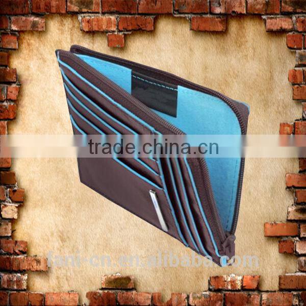 Contrast color design leather zipper wallet with credit card holder