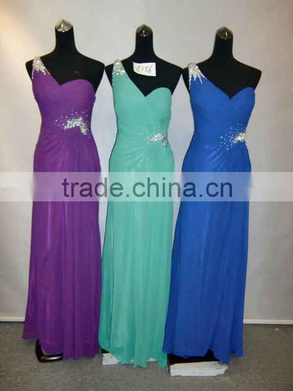 Sweetheart Ruffle Beaded One-shoulder Chiffon Ladies Party Wear Gown
