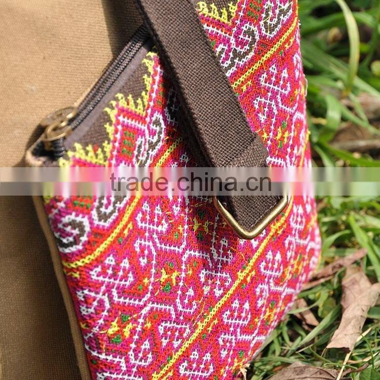 China alibaba jx brand backpack with pocket bag,custom canvas backpack, canvas and ethnic embroidery backpack