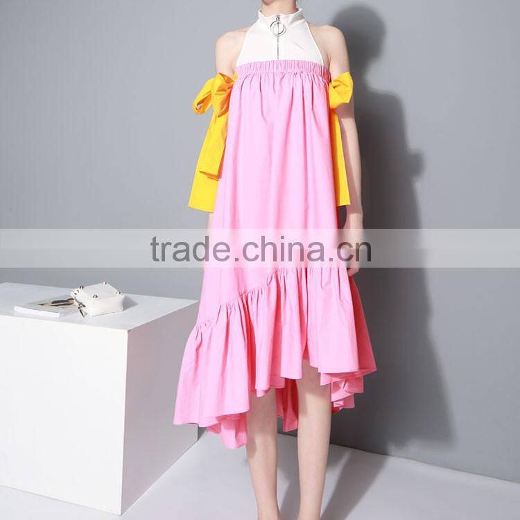 2016 New Multi-wear Big Bow Slash Neck Flouncing Ruffles Hem Strapless Off Shoulder Dress Women Summer