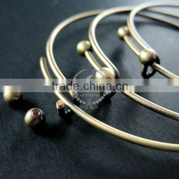65mm diameter vintage style antiqued bronze brass double beads screw top adjustable DIY wiring bracelet bangle supplies 1900093