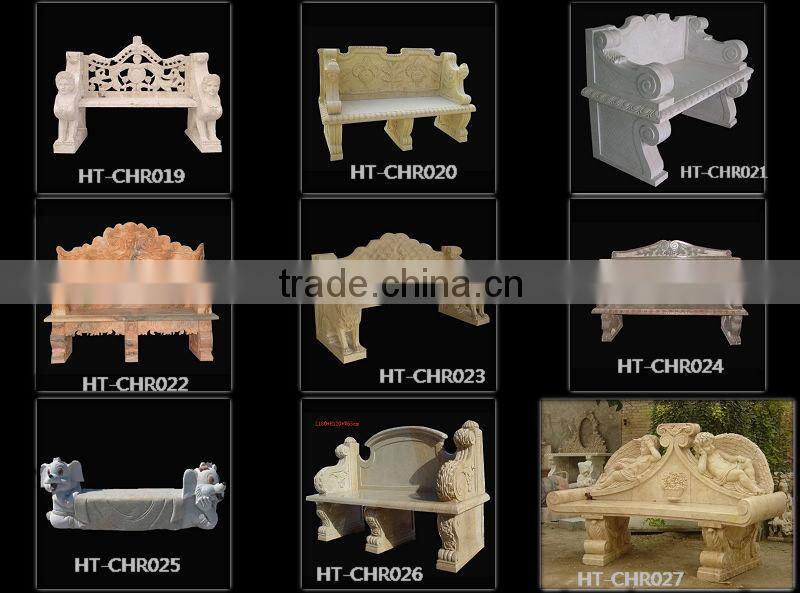 Flower Carved Outdoor Marble Bench