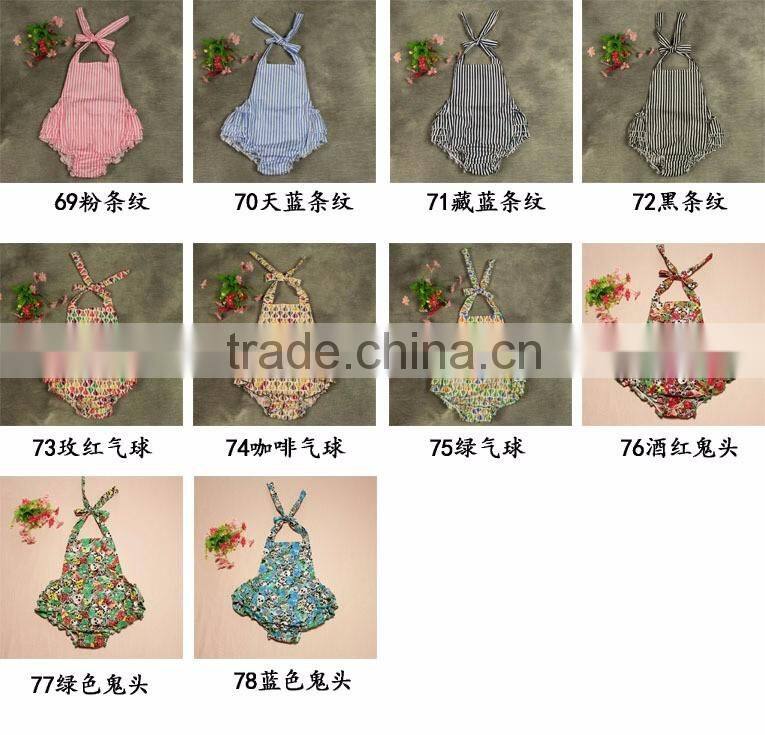 2016 Wholesale Baby Toddler Clothes cotton Bubble Romper Summer Sunsuit Ruffled Print Flowers Romper Ruffle Romper Newborn Baby