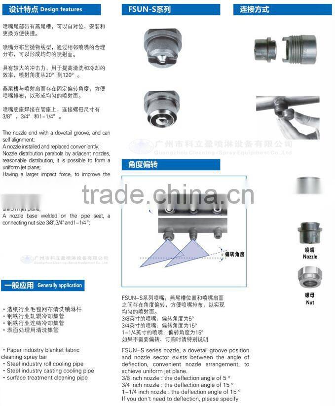 Used in steel mill, 3/8" FSUN-S flat spray nozzles