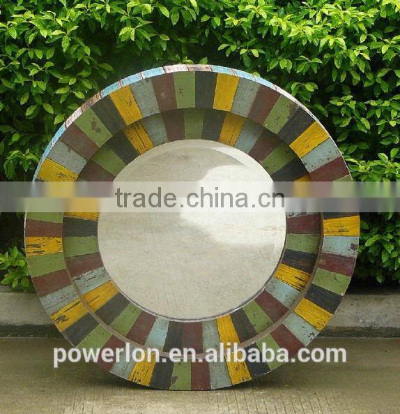 Round Decor Garden Mirrors Colorful Wooden Frame