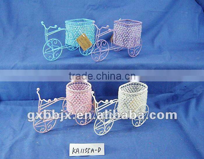 UNIQUE CRAFT!Wire Plastic beads round basket with bike collecting decor