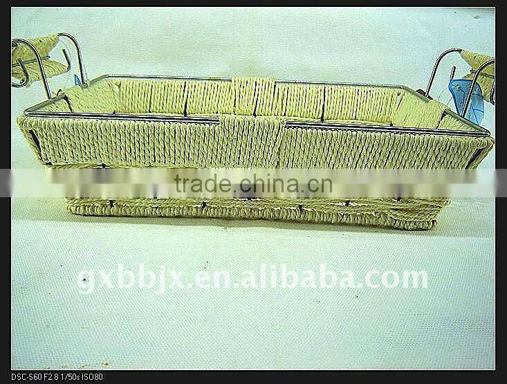 Rectangle paper rope woven iron frame storage fast food trays