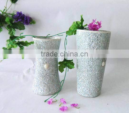 Silver Crackle Mosaic Large Tall Glass Beaded Vase Modern Home Decor Made in China