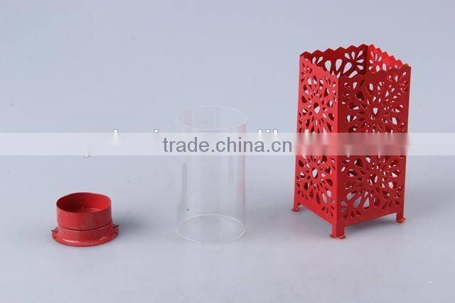 Home Decoration Candlestick/hollow out Design Iron+Glass Candle Holder
