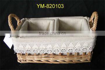 2016 Chinese popular S/4 canvas lined willow storage basket with flax lining