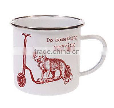 white color metal enamel mug