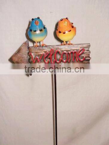 YS88312 birds with welcome sign garden ornament stick made in Xiamen with size 9.5*3.5*39"
