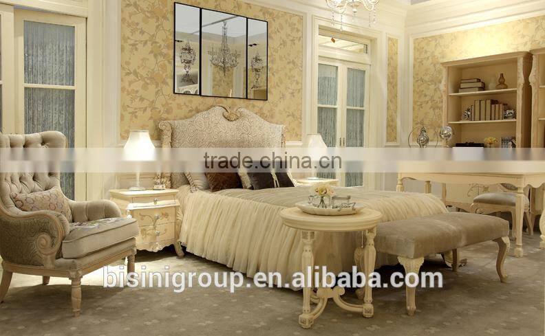 Ivory cream color antique wooden hand carved fancy round coffee table - BF07-70354S