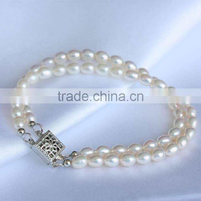 2 rows 4-5mm rice shape freshwater pearl bracelet