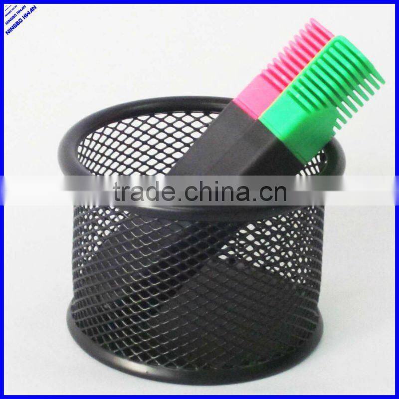 Round black metal mesh pen and paper clip holder