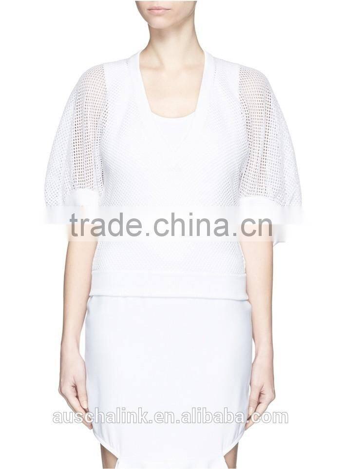 korea style fashion design lady custom bell sleeve mesh knit sweater