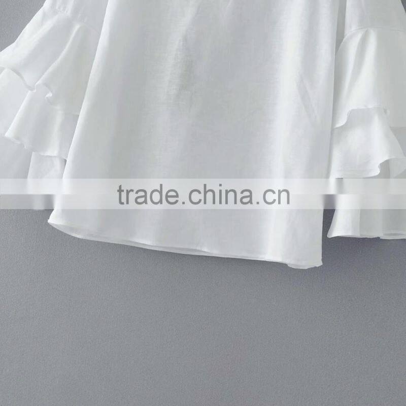 Women latest designs breathable plain white linen blouse