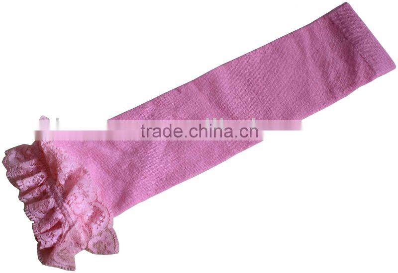 Pink knitted lace cuff cotton leg warmers