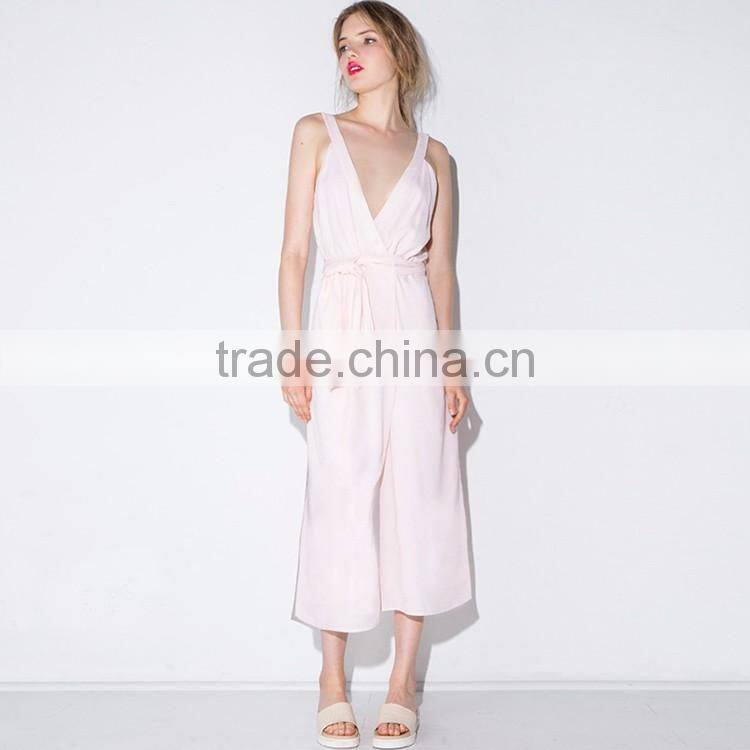 HAODUOYI Women Sexy Deep V Jumpsuits Wide Leg Playsuits Sleeveless Rompers