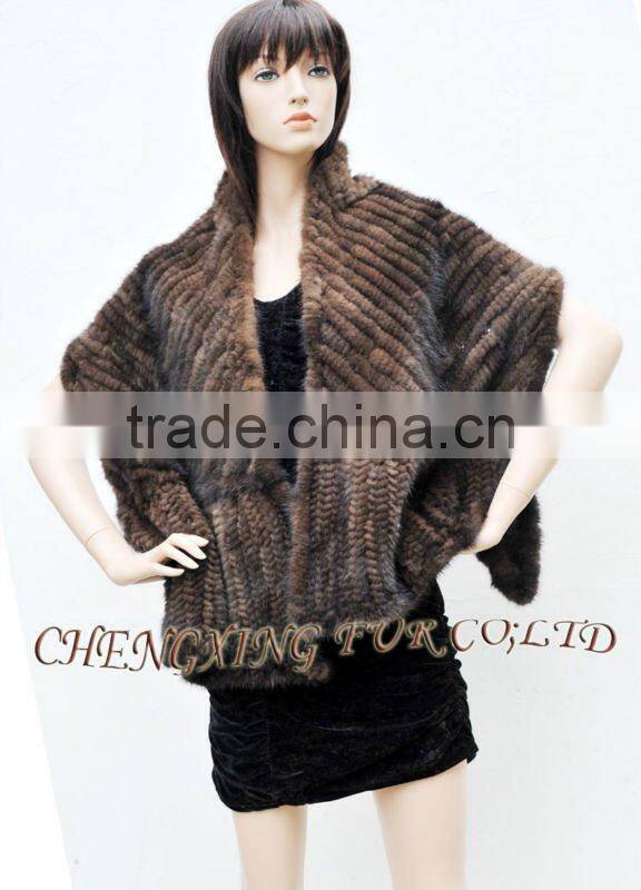 CX-B-M-46D Best Selling Wholesale Knit Mink Fur Lady's Latest Design Shawl