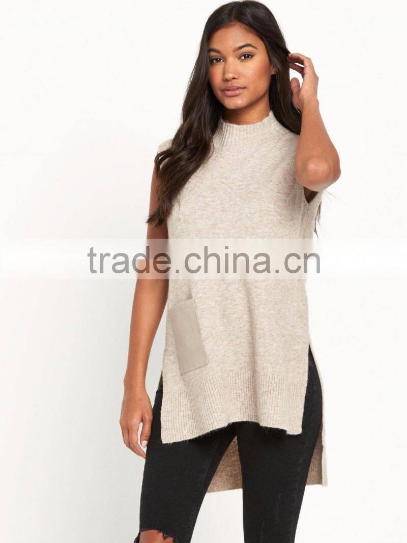 Cold Shoulder Draped Waterfall Front Knitwear Long Line Design Knitwear
