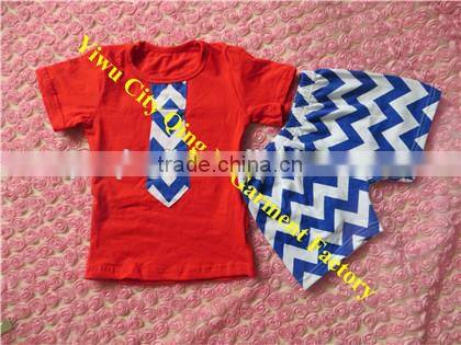 Patriotic Clothing Baby Navy Blue Tie Shirt with Chevron Short Sets Wholesale Baby Outfits