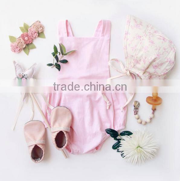 0-24 Months Boutique Toddlers Girl Sleeveless Plain White Linen Baby Romper