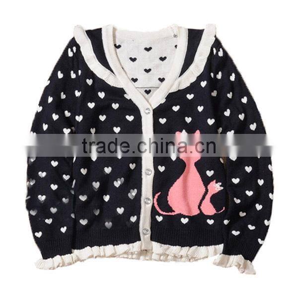 2015 New Design Girl Cardigan Sweater Scallop Trim Children Wear Cardigan
