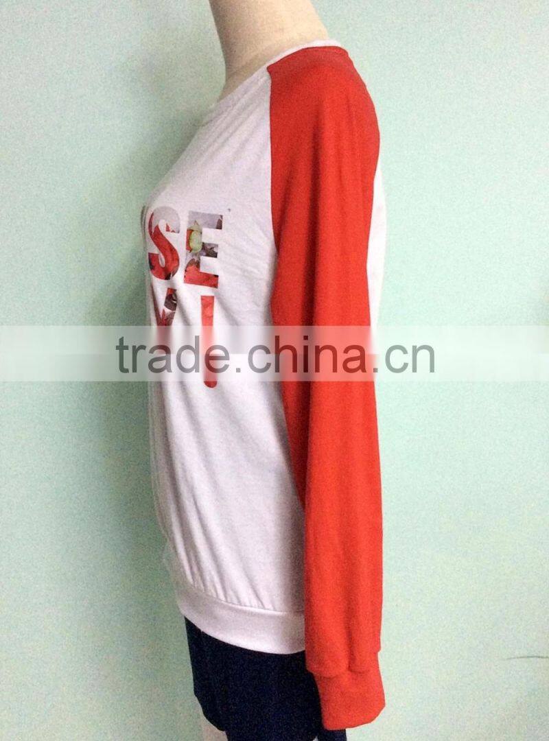 Custom garments with word color printing 100%cotton o-neck comfortable long sleeve women's hoodies made in china