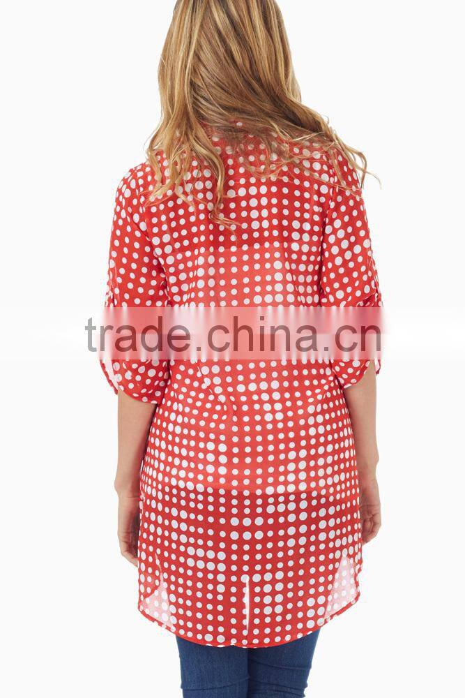 RED WHITE POLKA DOT 3/4 SLEEVE CHIFFON MATERNITY CARDIGAN