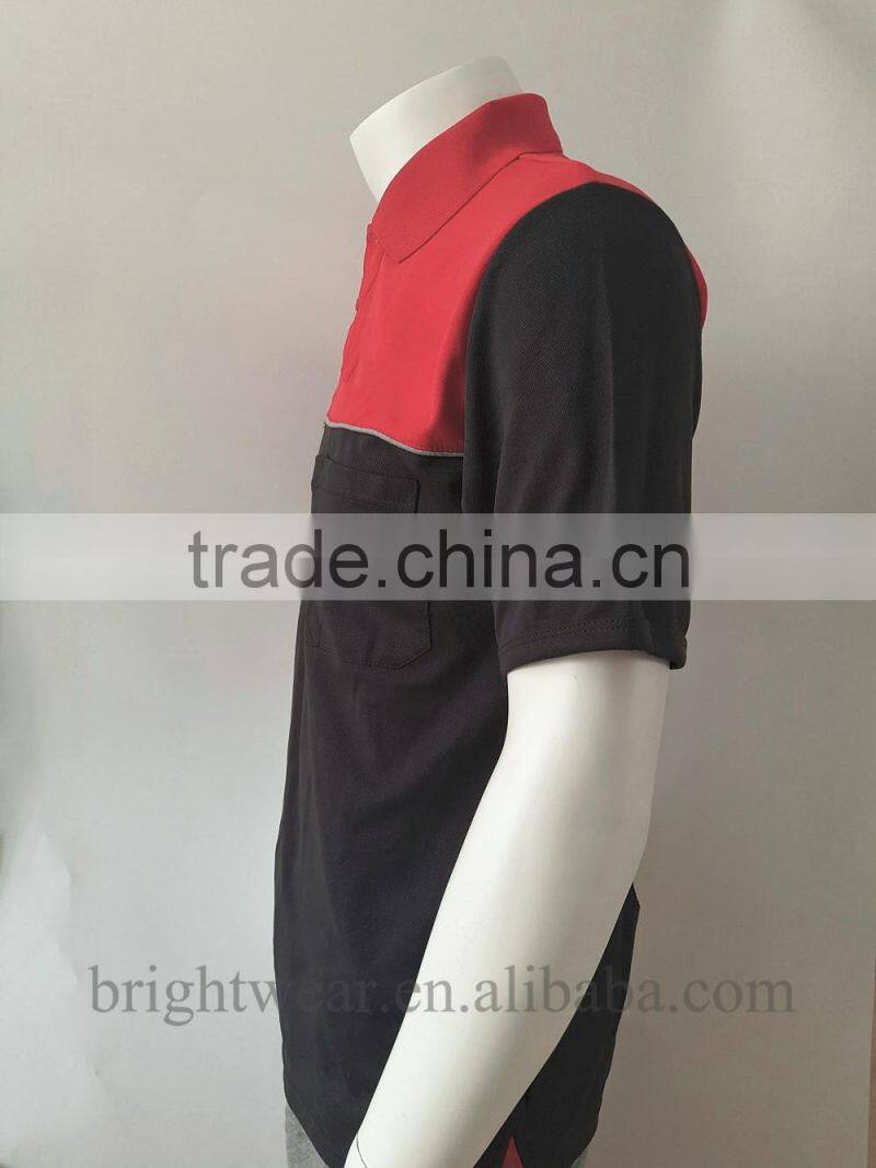 Contrast piping pique fabric short sleeve chest pocket custom polo shirt