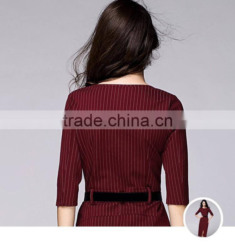 wholesale simple striped long dress with belt